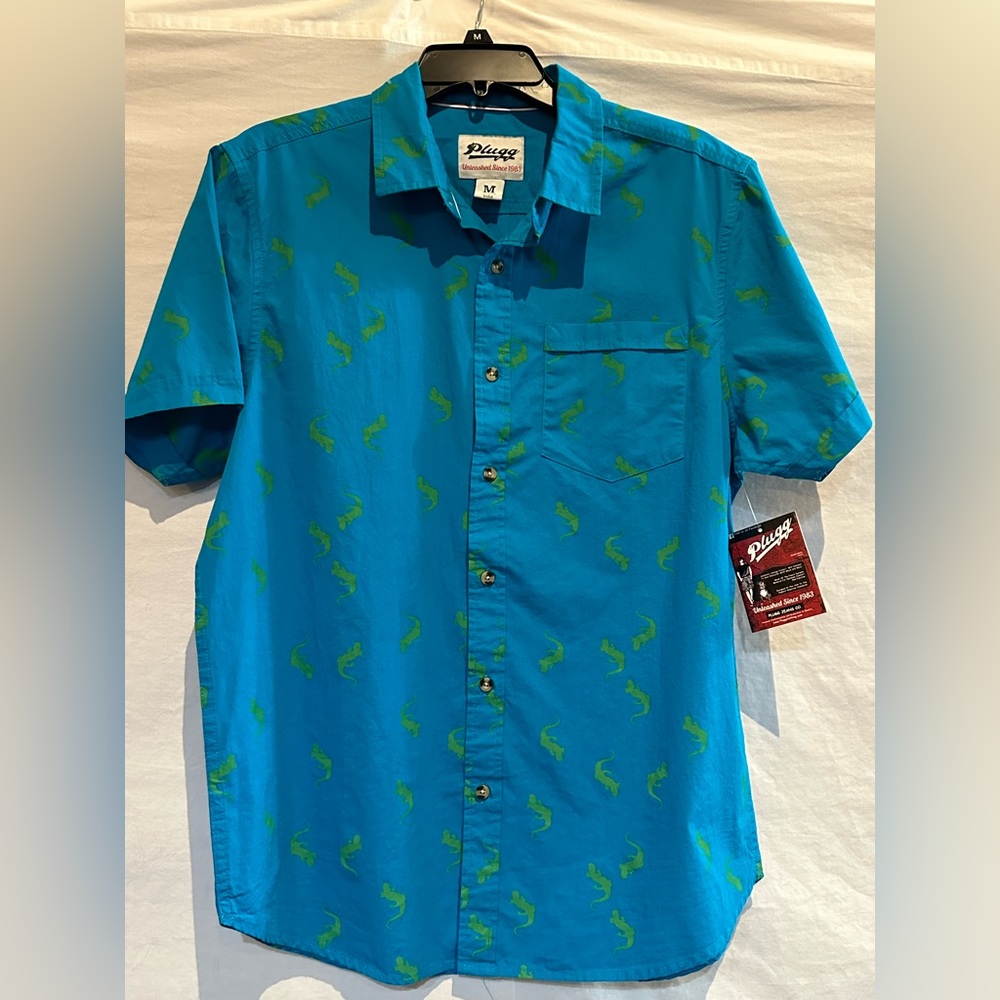 NEW - Men’s Plugg Jeans Co. Button Front Short Sleeve Shirt - Gecko